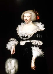 Portrait of a lady in a black dress with lace collar and cuffs