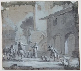 City Scene with an Open Gate, Figures, and Animals