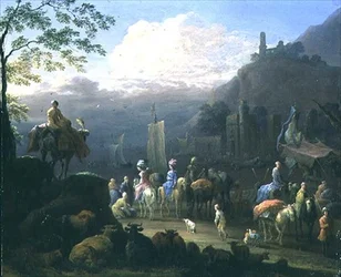 A Party of Travellers near a Harbour