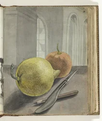 Still Life with Fruits, Knife, and Pencil