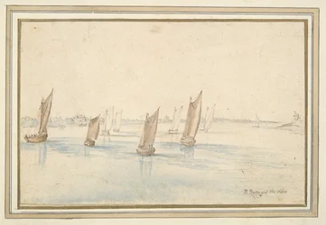 Boats Sailing on a River, A Country House in the Distance