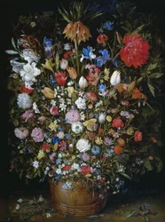 Flowers in a Wooden Vessel