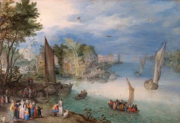 River Scene with Boats and Figures