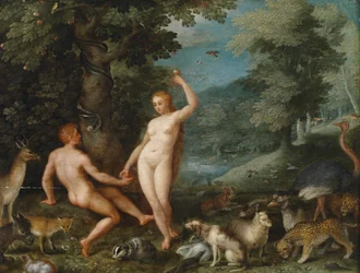 Paradise Landscape with Eve Tempting Adam