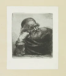 Old Man Leaning on His Right Arm