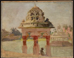 Madras - Temple with Sacred Lake. From a Journey to India