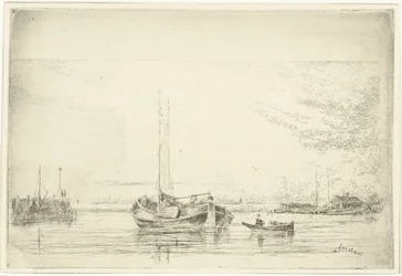River View with Boat and Rowboat