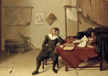 Interior of a Room with a Man Seated at a Table, 17th Century