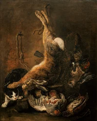 A Hare, Pigeons and Other Game with a Cat