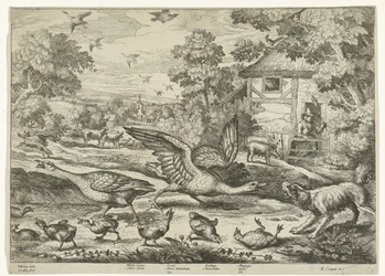 Landscape with Two Geese Defending Their Young
