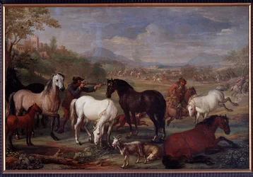 Landscapes with Horses. Painting by Jan Hamilton (17th century) Genes, Musei di Strada Nuova (ex Palazzo Bianco)
