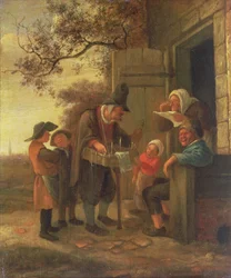 A Pedlar Selling Spectacles Outside a Cottage