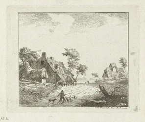 Landscape with Shepherd and Sheep Near Two Farms