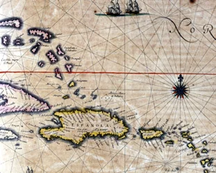 The Caribbean and Turtle Island on a map by Dutch cartographer Jansson Janssonius (17th century)