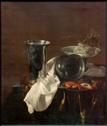 Banquet Still Life with a Silver Cup, Overturned Jug