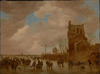 Ice Pleasures in Front of a Bridge Tower