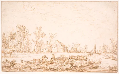 A Canal Near a Village