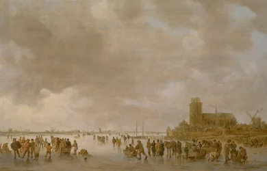 A Winter Landscape with Figures Skating on the Ice