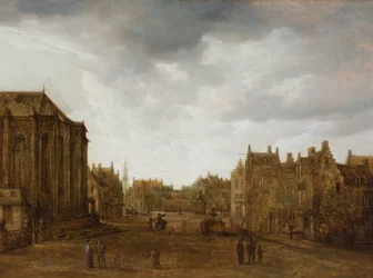 A View in a Dutch Town with Figures on a Road