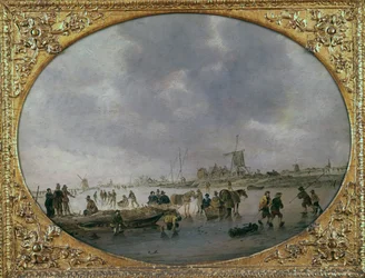 Winter Scene with Figures on a Frozen Lake