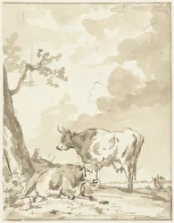 Two Cows by a Tree