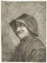 Farmer with Hat on Head Facing Left