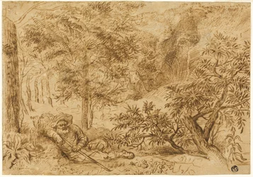 Landscape with Shepherd Sleeping under Tree
