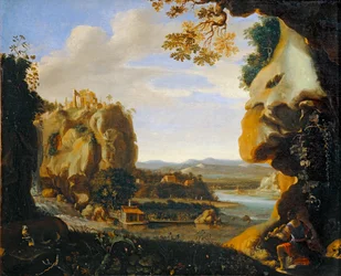 Orpheus playing the violin at the entrance to the Underworld