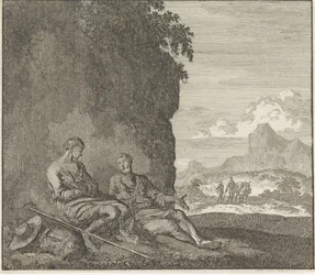 Emblem: Shadow, Two Travelers Resting in the Shadow of a Rock