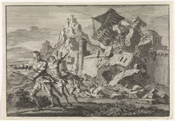 Roman Soldiers Collapse a Tower on the Wall of Gamala by Undermining