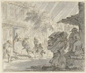 Street Scene with Strong Wind and Rain