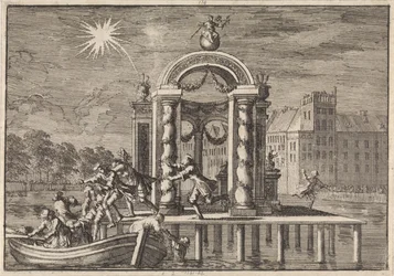 Fleeing Pyrotechnicians at a Large Decoration on the Vijverberg in The Hague in Honor of the Birth of King James II