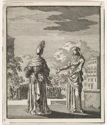 Woman Pointing Lady to a Passing Funeral Procession