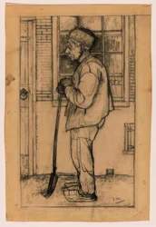 Douwe in Profile, Standing with a Spade in Front of a House