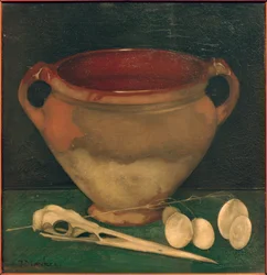 Stoneware Pot with Heron