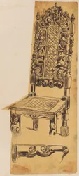 Skarbczyk. Chair with High Back, Richly Decorated Ornament.