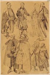 Treasury. Eight Men and Women in Costumes from the 16th and 18th Century