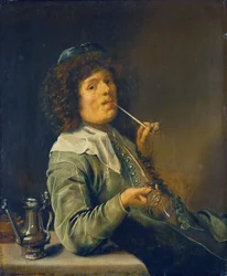 Man Smoking and Holding an Empty Wine Glass