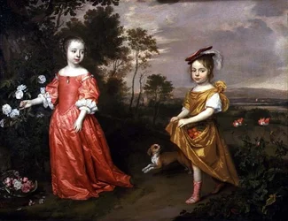 Two Children and a Dog in a Landscape