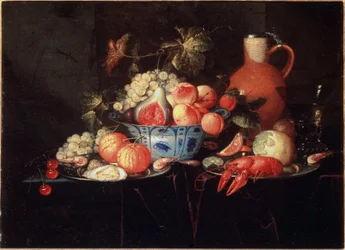 Still life with fruits and crayfish