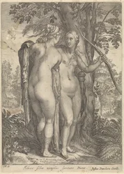 Diana and a Nymph Before a Tree (series title: Diana and Her Nymphs)