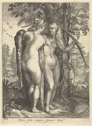 Diana and a Nymph Before a Tree (series title: Diana and Her Nymphs)