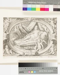 Venus on Her Couch as Eros Fills His Quiver with Arrows