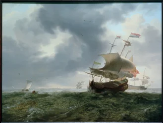 Battleships and Fishing Boats in Stormy Sea