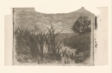 Landscape with Water, Reeds, and Rowboat
