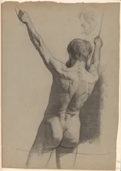 Standing Male Nude with Raised Arms, Seen from the Back