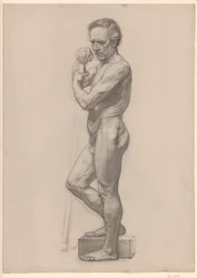 Standing Male Nude with Stick, Facing Left