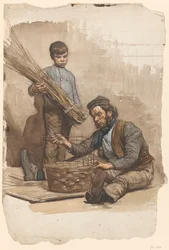 Seated Basket Weaver with Standing Boy