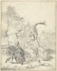 Poultry yard with a peacock and two turkeys