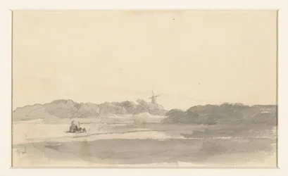 Meadow Landscape with Hay Wagon and Windmill